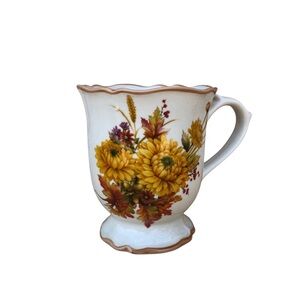 Cracker Barrel Vintage Ceramic Yellow Orange Brown Floral Pedestal Te Coffee Mug
